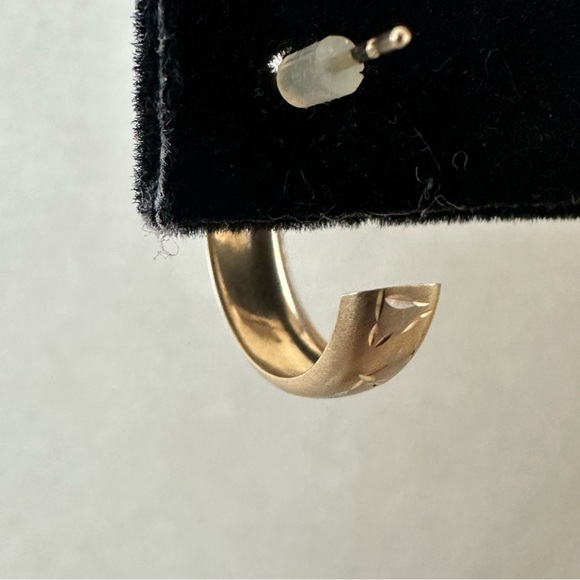 14k Solid Gold Two Toned Etched Post Earrings - Picture 8 of 16